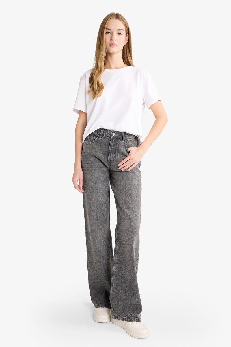 DeFacto Grey Woman Straight Wide Leg High Waist Jeans Casual - Image 1